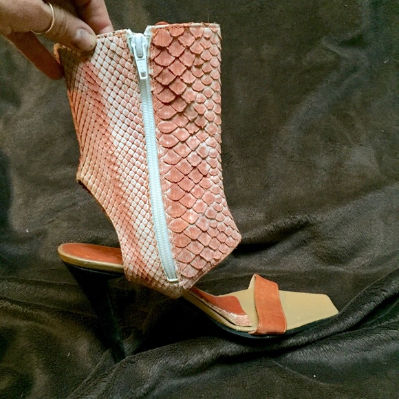 Sexy Orange Snakeskin Leather Heels w/ Anklecuff